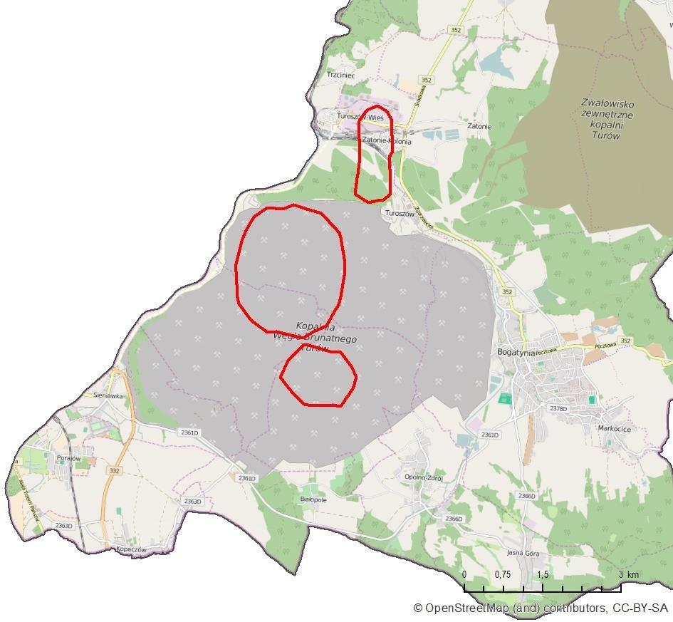 Obszar przekroczeń stężeń rocznych PM10 w Bogatyni Ocena 2015