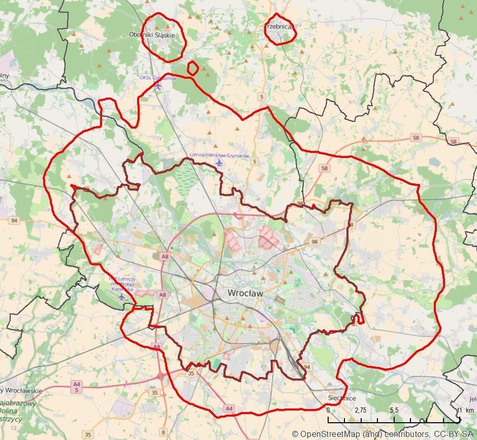 Obszary przekroczeń stężeń rocznych BaP we Wrocławiu Ocena 2015