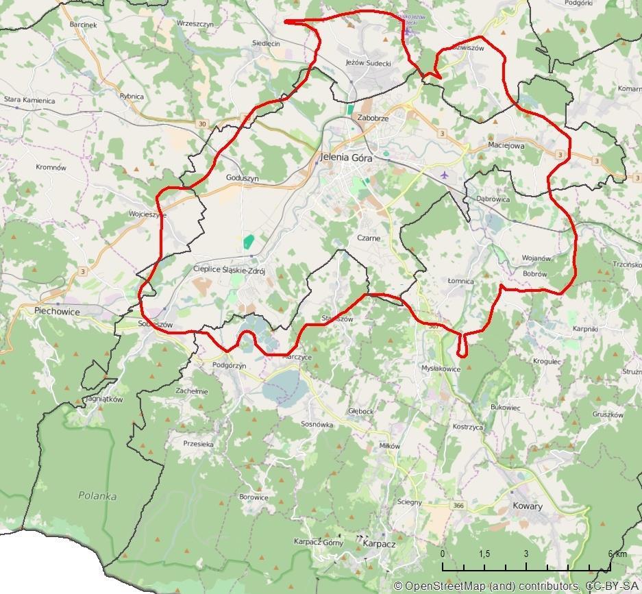 Obszary przekroczeń stężeń rocznych BaP w Jeleniej Górze Ocena 2015