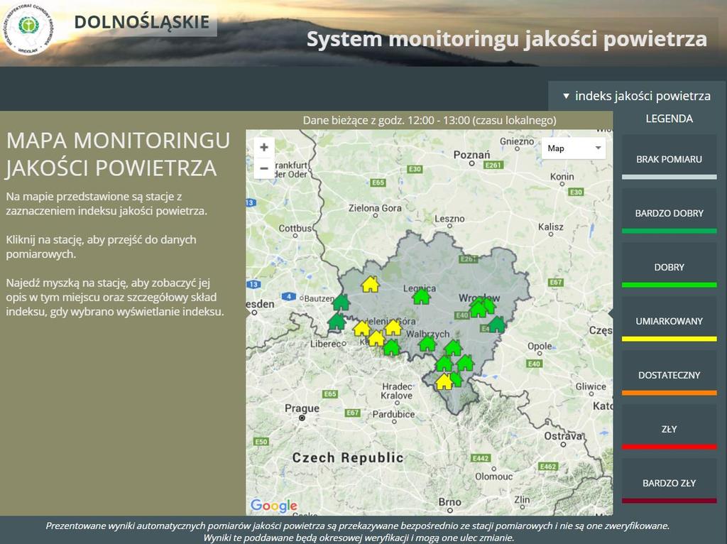 WIOŚ Wrocław: dane bieżące/indeks jakości powietrza Dane niezweryfikowane