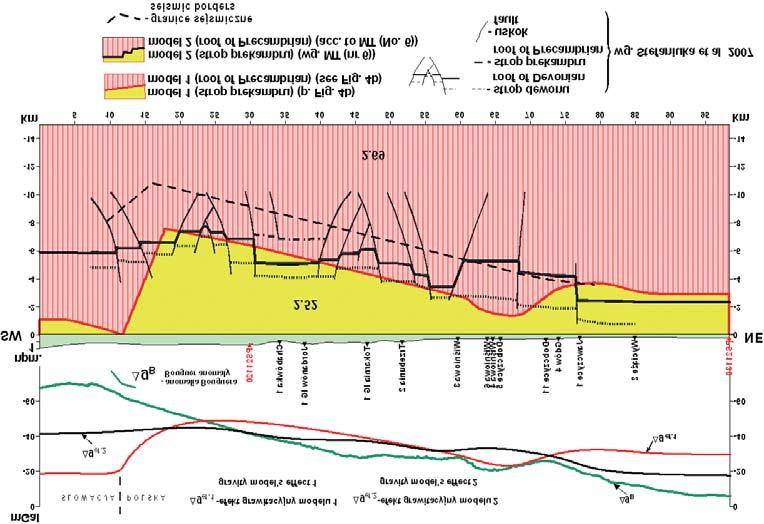 Dwuwymiarowe modelowania grawimetryczne w polskich Karpatach Zachodnich 161 Z porównania krzywych ( g ef.1, g ef.