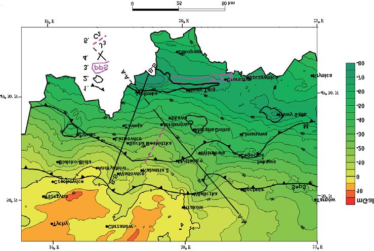 150 G. Bojdys, T. Grabowska & Z. Medoñ Fig. 2. Mapa anomalii si³y ciê koœci w redukcji Bouguera ( g B ). Anomalie zestawione na podstawie gridu g B w siatce s = 0.5 km (Ÿród³o: PIG).