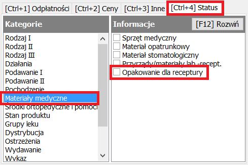 Pakiet zmian w systemie związany ze zmianami na 1 marca 2017 Rys. 4. Zakładka STATUS Materiał medyczny Rys. 5.