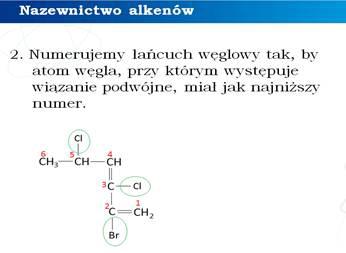 Przedstawienie sposobu nazewnictwa rozgałęzionych alkenów.