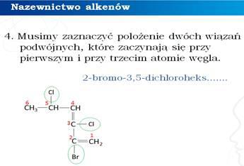 Przedstawienie sposobu nazewnictwa rozgałęzionych alkenów.