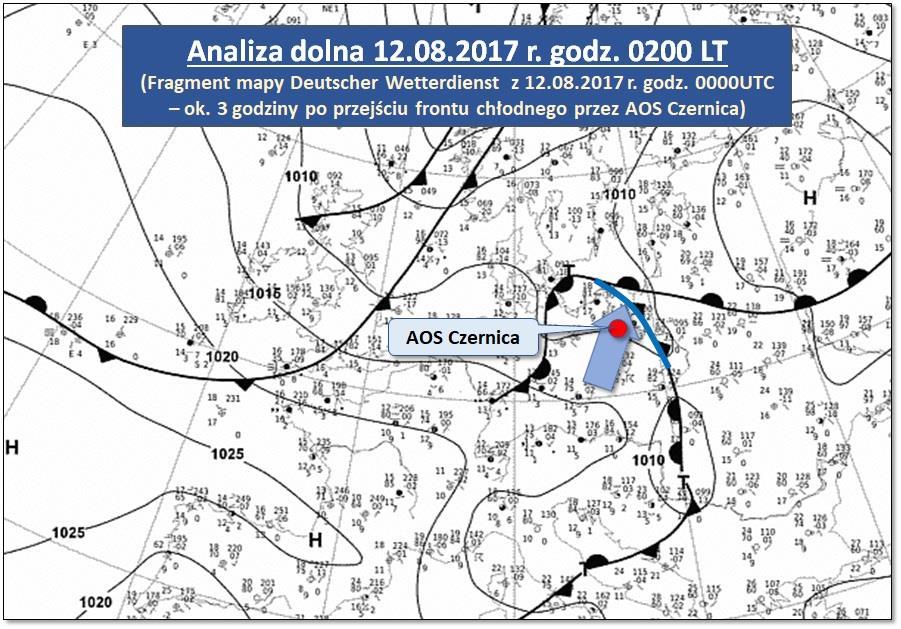 Przyczyną tak groźnych zjawisk pogodowych było przejście frontu chłodnego w dniu 11 sierpnia 2017 roku ok godz. 2300 przez teren ośrodka.