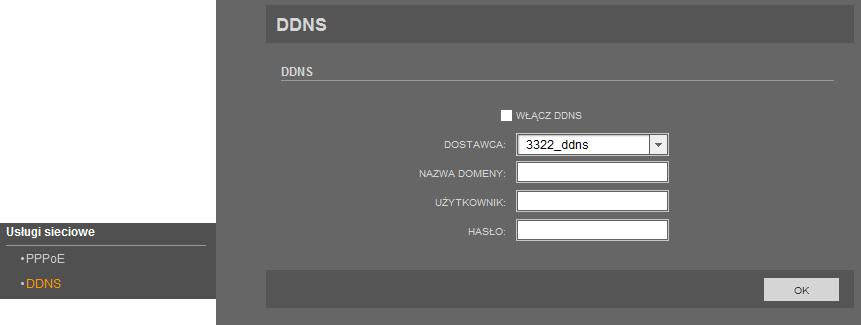 Instrukcja obsługi kamer PTZ serii NVIP-5000 wer.1.0. INTERFEJS WWW - PRACA Z KAMERĄ 3.11. Usługi sieciowe 3.11.1. PPPoE W menu PPPoE można aktywować funkcję PPoE.