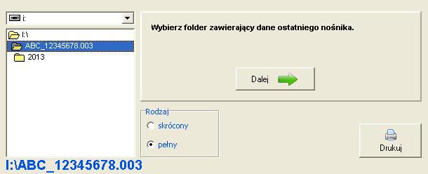 zlokalizowany w systemie. Wtedy należy wybrać odpowiedni dysk i katalog zgodny z numerem unikatowym. Rysunek 17. Drukowanie raportu okresowego z wielu kart - Należy kliknąć na klawisz.