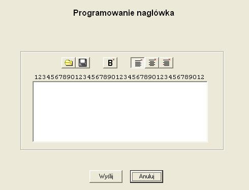 Rysunek 29. Programowanie nagłówka w programie PrintoDiag 5. W oknie edycyjnym należy wpisać nagłówek, który chcemy zaprogramować.