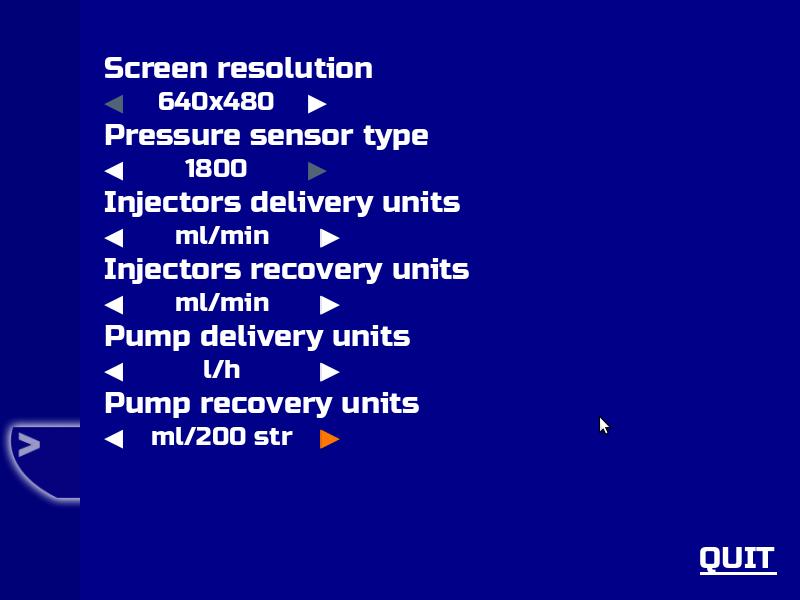 Ustawienia. 1 2 3 4 5 6 7 8 1 Screen resolution - ustawienia rozdzielczości monitora zewnętrznego. 2 Pressure sensor type ustawienia czujnika ciśnienia paliwa podłączonego do urządzenia.