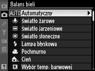 Korekta balansu bieli Balans bieli można precyzyjnie skorygować w celu skompensowania różnych odcieni barwy źródła światła lub uzyskania na zdjęciu zamierzonej dominanty barwowej.