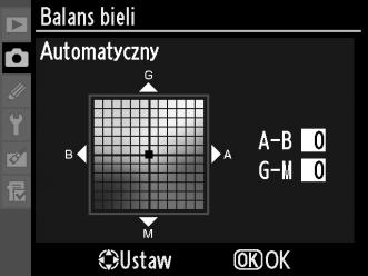 Przycisk G Aby wyświetlić menu, naciśnij przycisk G. Wybierz Balans bieli w menu fotografowania, a następnie wyróżnij opcję balansu bieli i naciśnij 2.