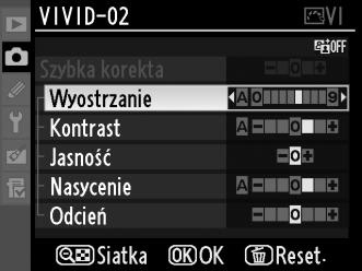 Aby usunąć znak znajdujący się w bieżącym położeniu kursora, naciśnij przycisk O. Aby powrócić do menu fotografowania bez zapisywania ustawienia Picture Control, naciśnij przycisk G.