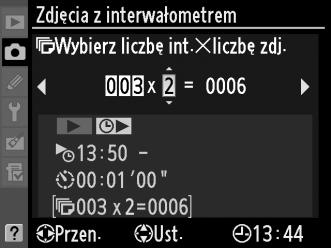 4 Wybierz liczbę interwałów i liczbę zdjęć na interwał. Przyciskami 4 i 2 wyróżnij liczbę interwałów lub liczbę zdjęć i naciskaj 1 lub 3, aby zmieniać wartość. Naciśnij 2, aby kontynuować.