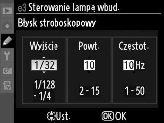 Tryb manualny Wybierz moc błysku w zakresie od Pełna moc a 1/128 ( 1 /128 pełnej mocy). Przy błysku o pełnej mocy wbudowana lampa błyskowa ma liczbę przewodnią 12 m (ISO 100, 20 C).