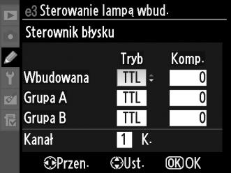 Sterownik błysku Wbudowanej lampy błyskowej można używać w ramach zaawansowanego bezprzewodowego systemu oświetlenia jako lampy głównej, sterującej działaniem jednej lub większej liczby opcjonalnych,