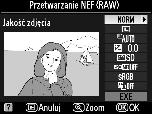 Przetwarzanie NEF (RAW) Przycisk G N menu retuszu Tworzenie kopii zdjęć NEF (RAW) w formacie JPEG. 1 Wybierz Przetwarzanie NEF (RAW).