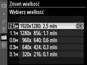 Jeśli włożone są dwie karty pamięci, można wybrać miejsce docelowe zapisu kopii o zmienionej wielkości, wyróżniając opcję Wybierz miejsce docelowe i naciskając 2 (jeśli włożona jest tylko jedna karta