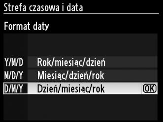 Za pomocą 4 lub 2 wyróżnij lokalną strefę czasową (w polu UTC podana jest różnica w godzinach między wybraną strefą czasową a czasem UTC), a następnie