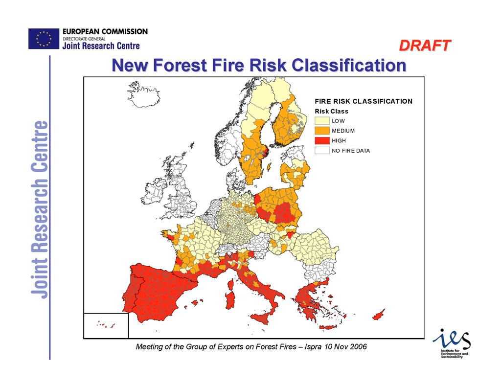 Zagrożenie pożarowe lasów Forest fire risk Zasady klasyfikacji: średnia roczna liczba pożarów na 10km2