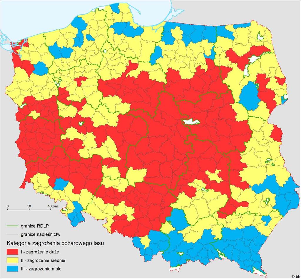 Zagrożenie pożarowe lasów Forest fire risk Kategoryzacja nadleśnictw pod względem zagrożenia pożarowego lasu (stan na 31.08.2008 r.