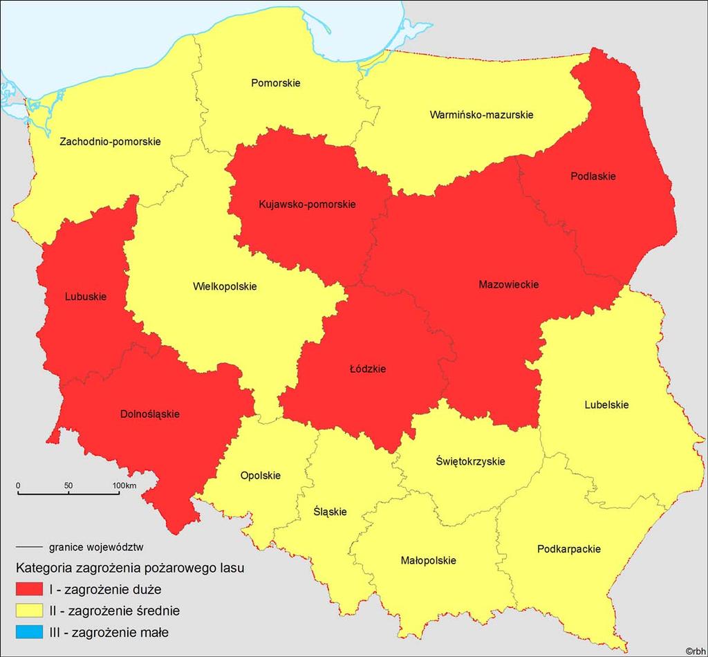 Zagrożenie pożarowe lasów Forest fire risk Kategoryzacja województw pod względem zagrożenia pożarowego