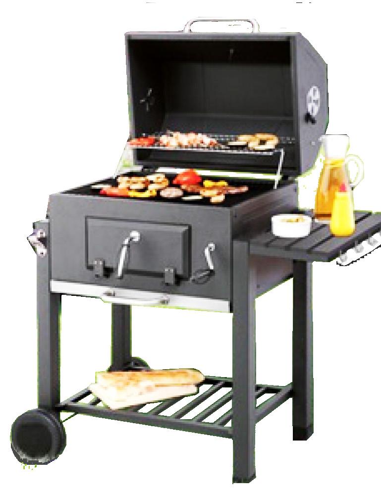 Grill MERKURY Duży grill o rozmiarach : 78,5x54x36 cm Produkt zawiera pokrywę, 2 użyteczne półki (Jedna boczna, jedna pod