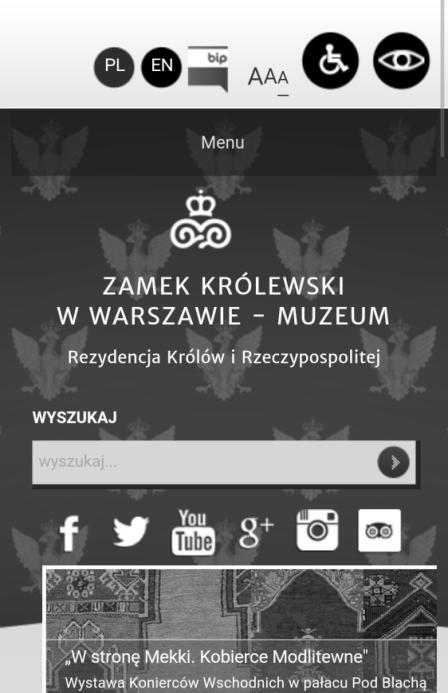 5) Muzeum Śląskie w Katowicach Strona internetowa Muzeum Śląskiego w Katowicach nie jest dostosowana do wyświetlania na urządzeniach mobilnych. Rys. 21.