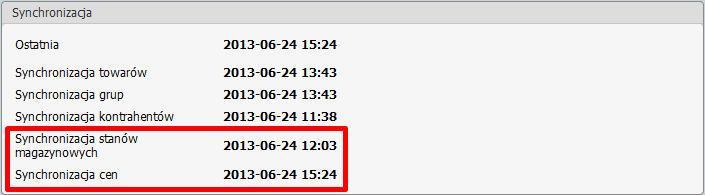 2.17 Raporty informacje bieżące W Comarch ERP e-sklep 7.0 dodano informacje odnośnie ostatnich synchronizacji stanów magazynowych oraz synchronizacji cen.