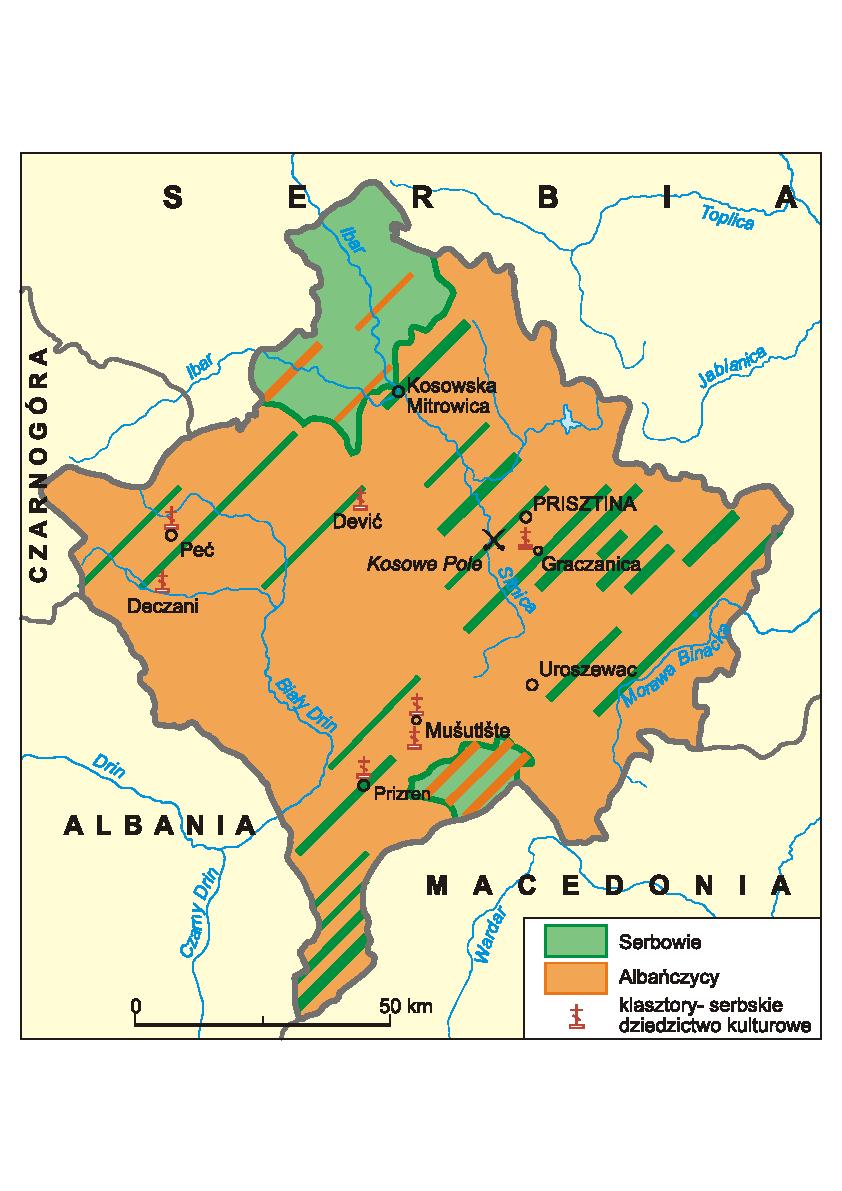 M. BODZIANY, M. KULCZYCKI, S. MARKOWSKI, M. SMOLAREK Mapa 1. Rozmieszczenie Serbów w Kosowie Źródło: Mapa Kosowa, Wydawnictwa Szkolne i Pedagogiczne, www.wsipnet.pl/kfile.php?