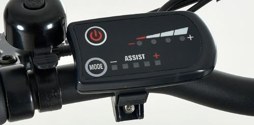 4.. Wyświetlacz/Sterownik LED Poziom wspomagania PAS Nacisnąć przycisk (MODE), aby wybrać siłę wspomagania silnika. Poziomy można zmieniać od do 5 lub całkowicie wyłączyć wspomaganie.