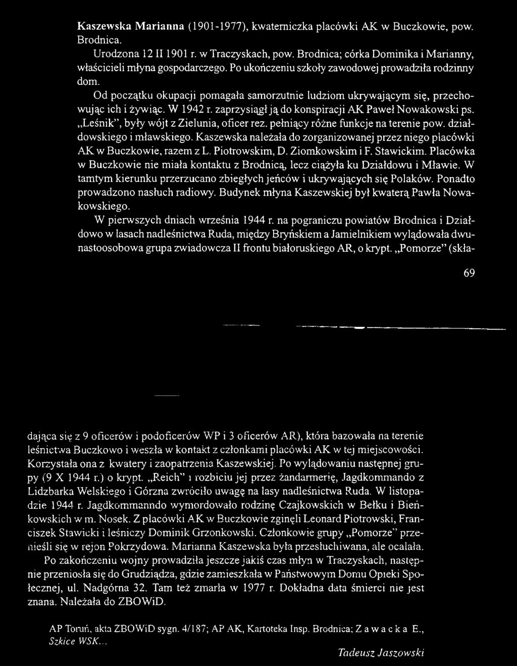 Placówka w Buczkowie nie miała kontaktu z Brodnicą lecz ciążyła ku Działdowu i Mławie. W tamtym kierunku przerzucano zbiegłych jeńców i ukrywających się Polaków. Ponadto prowadzono nasłuch radiowy.