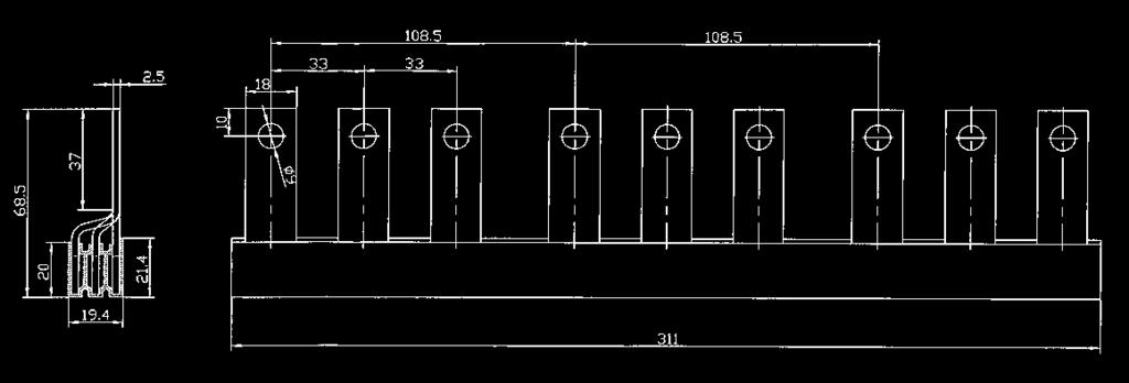 Blok szynowy 35mm 2 Z-LTS-00/3-SV dla LTS-160/00/3 Długość 1m Schemat połączeń Elektryczne Napięcie znamionowe U e Prąd znamionowy I e zasilanie z boku zasilanie centralne Warunkowy prąd