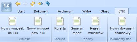 Dostosowana listwa narzędziowa Tworzenie nowych wniosków/korekt oraz uruchamianie obiegów Przyjmowanie nowych