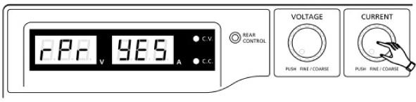 Na wyświetlaczu ukazuje się CCO i no. 2. Obrócić regulator VOLTAGE, aż na wyświetlaczu ukaże się rpr i no. 3. Obrócić regulator CURRENT, aż na wyświetlaczu ukaże się rpr i YES. 4.