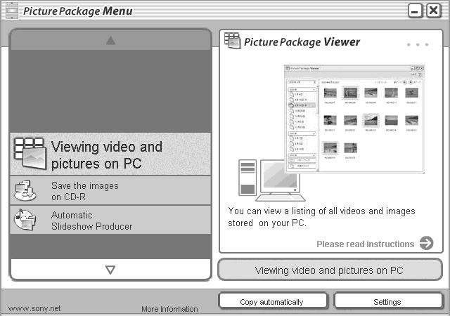 Picture Package použití softwaru Spusťte nabídku Picture Package Menu na ploše a můžete využívat různé funkce.