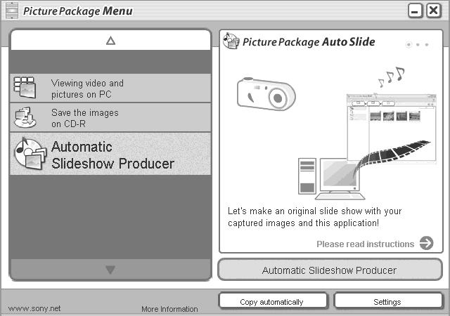 CZ 88 Vytvoření prezentace Klepněte na [Automatic Slideshow Producer] na levé straně obrazovky. Klepněte na [Automatic Slideshow Producer] v pravém dolním rohu obrazovky.