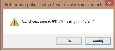 Jeśli wymagane dane nie zostaną wprowadzone do systemu, użytkownik nie będzie mógł utworzyć pliku JPK i otrzyma