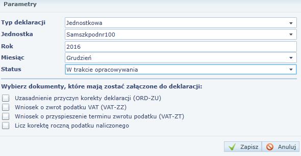 VAT Rysunek 115. Pierwszy etap przygotowania deklaracji VAT-7. Użytkownik ma możliwość sporządzić zbiorczą deklarację VAT-7.