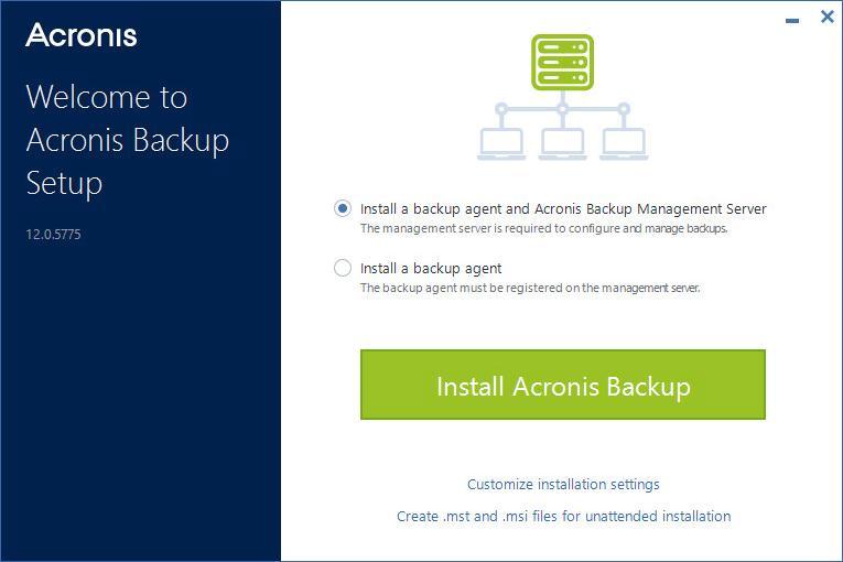 Instalacja typowa 1. Zaloguj się jako administrator i uruchom program instalacyjny produktu Acronis Backup. 2.