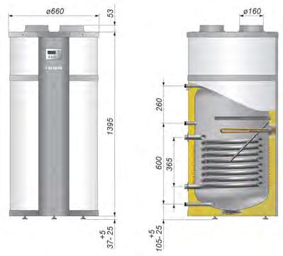 NIBE F130 to moduł pompy ciepła, zasilanej powietrzem wentylacyjnym, który zapewnia ogrzewanie c.w.u. w zewnętrznym zbiorniku.