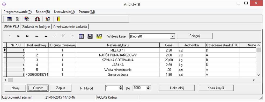 4.1.6. Wysyłka danych PLU do kasy Są dwa tryby przesyłania bazy PLU do kasy: Uaktualnij dopisuje nowe PLU w bazie kasy lub modyfikuje niektóre parametry jak cena czy kody.