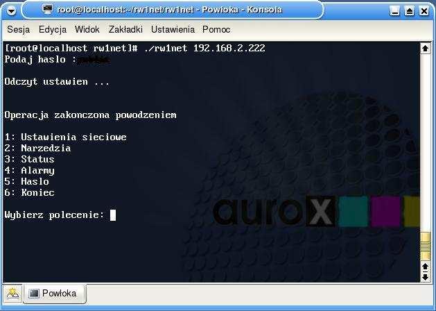 Sterowanie za pomocą konsoli W przypadku, gdy nie ma dostępu do przeglądarki istnieje moŝliwość sterowania urządzeniem poprzez konsolę systemu linux za pomocą programu rw1net.