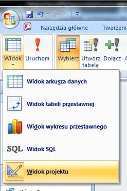 1.2. Zapisywanie i uruchomienie kwerendy do zapisania kwerendy możesz użyć standardowego skrótu CTRL+S uruchomić kwerendę można również kilkoma sposobami pasek Narzędzia główne Widok