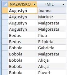 3. Filtrowanie w kwerendach Tabele wyświetlane po uruchomieniu kwerendy mogą być filtrowane w podobny sposób, jak na arkuszu kalkulacyjnym.