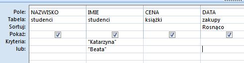 Po zatwierdzeniu program zmienia zapis na Like "*ania" 3. Logika w kryteriach 3.1.