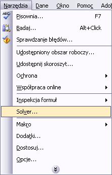 menu Narzędzia pojawi się opcja Solver (g) Rozwiązać równanie 0 0, 0128t 2 0,1217t 1, 401t 97, 794 T min min min min W tym