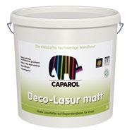 1 połysk Deco-Lasur matt Artystyczna lazura do wykonywania ciekawych efektów wnętrzarskich, dostępna w 3 odcieniach (kolorach). Opakowanie: 2,5 l Nakładanie: pędzel Zużycie: ok.