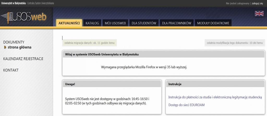 otwierające okno z funkcją logowania: Wpisujemy: Login to Twój numer PESEL, Hasło takie samo jak przy logowaniu do