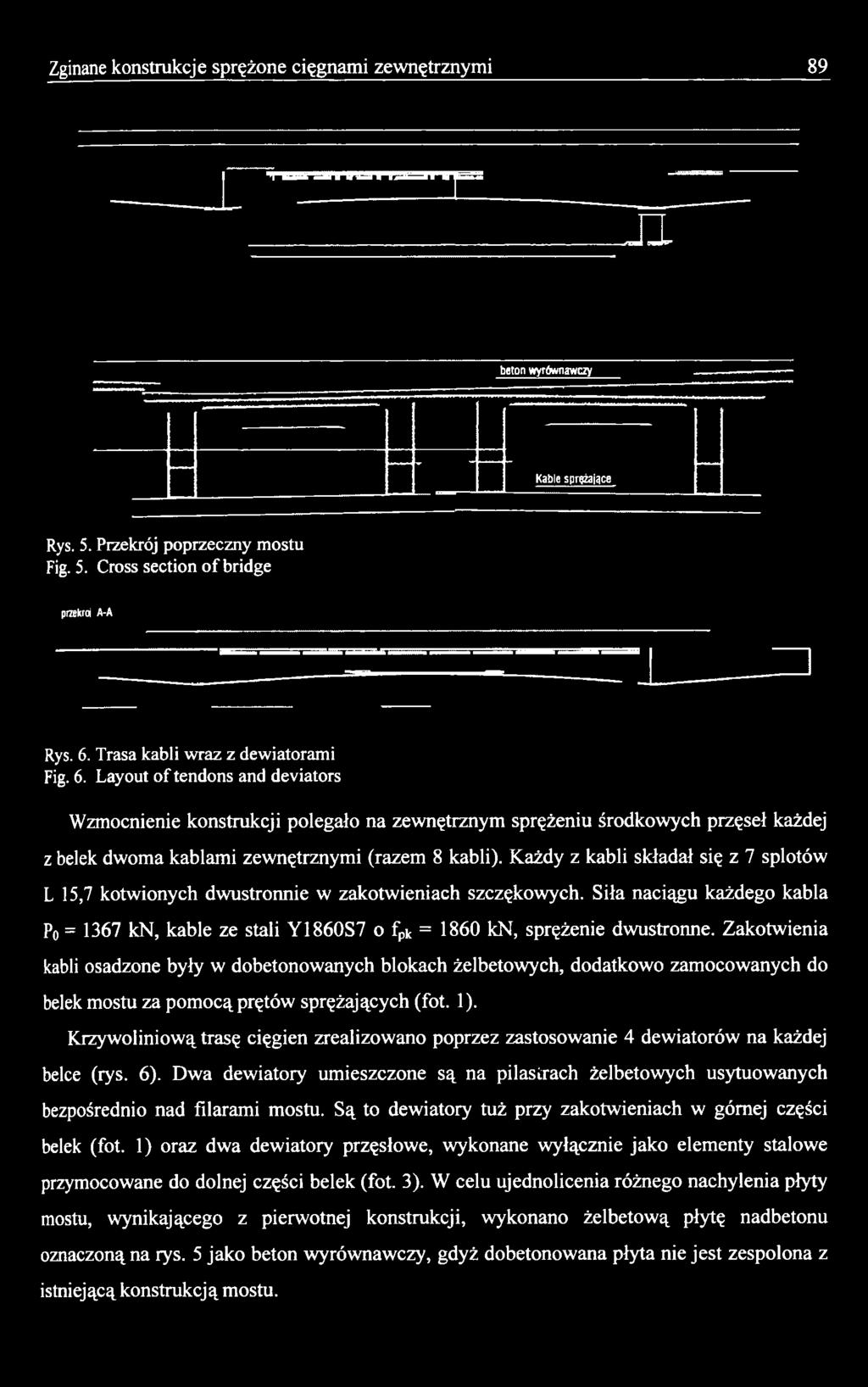 Zakotwienia kabli osadzone były w dobetonowanych blokach żelbetowych, dodatkowo zamocowanych do belek mostu za pomocą prętów sprężających (fot. 1).